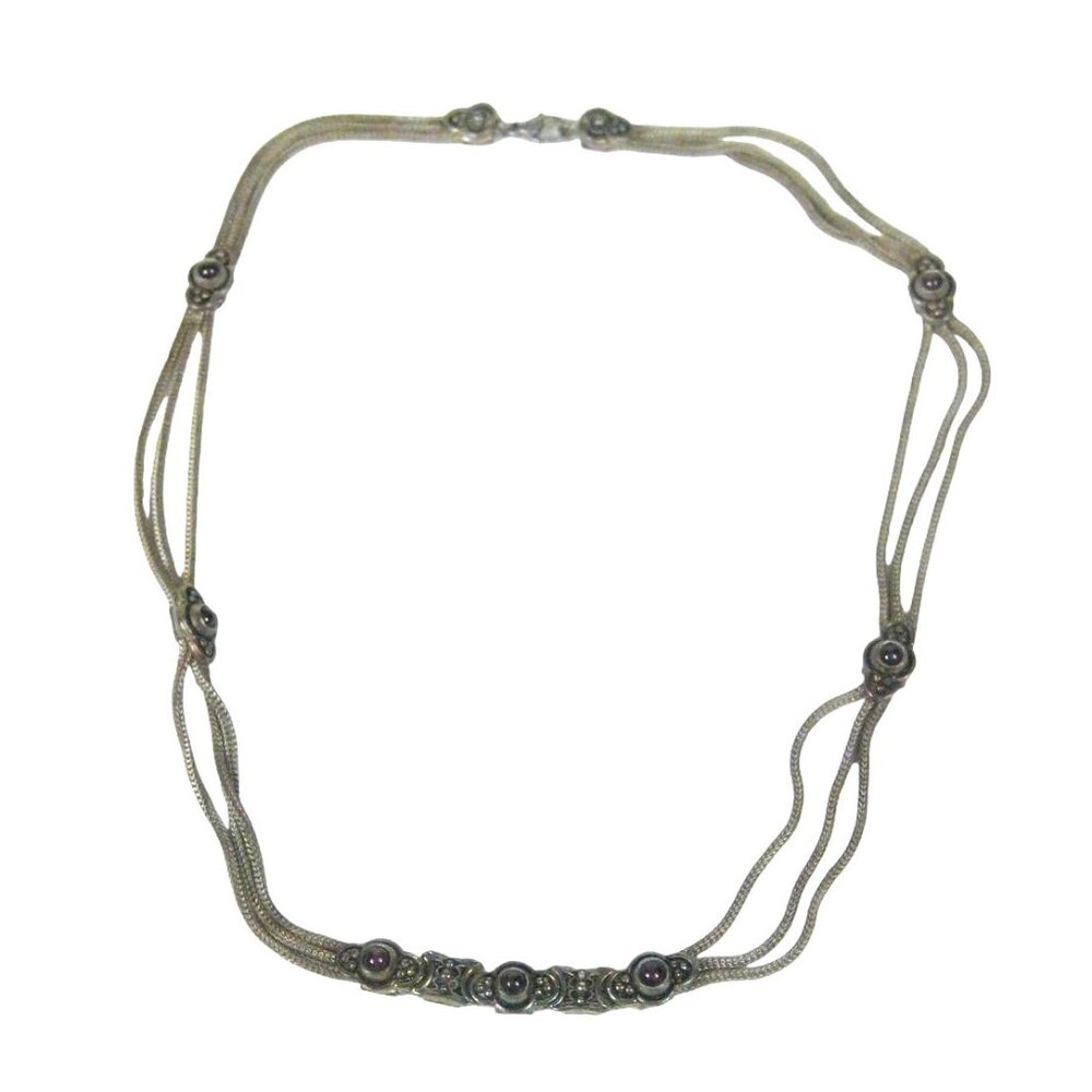 Festoon Byzantine Style Vintage Silver Multi Foxtail Chain Necklace Garnet 17 in